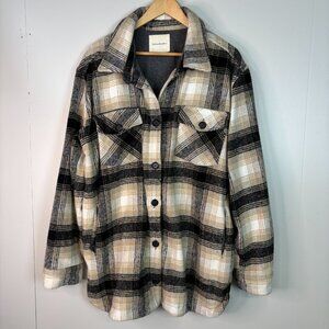 Thread & Supply Shacket XL Ten Black Plaid Button-Front Pockets Shirt Jacket